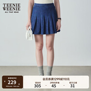 Teenie Weenie小熊女裝簡(jiǎn)約夏季牛仔百褶短裙A字裙時(shí)尚裙學(xué)院風(fēng)休閑 深藍色 M