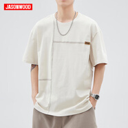 JASONWOOD純棉短袖T恤男夏季簡(jiǎn)約寬松休閑衣服新款男士彈力透氣圓領(lǐng)上衣 515杏色 XL
