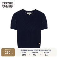 Teenie Weenie小熊春夏鏤空鉤花泡泡袖套頭短款時(shí)髦毛衣針織衫女裝 藏青色 L 170