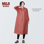 無印良品（MUJI）女式 麻水洗長袖襯衫連衣裙 女裝長款裙子早秋漢麻襯衫裙BC2JKA4S 紅色 S 155/80A