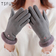 Tsful保暖手套冬季女加絨加厚騎行全指分指毛絨可愛(ài)卡通韓版簡(jiǎn)約防
