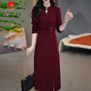 皮爾卡丹（pierre cardin）感紅色連衣裙女士春秋冬大碼收腰顯瘦歐貨配大衣氣質(zhì)禮服裙子 紅色 M 【85-105斤】