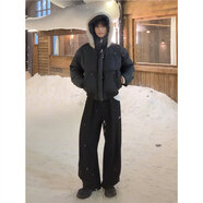 舉風(fēng)黑色連帽pu皮羽絨棉服男款冬季高級感美式毛領(lǐng)外套加厚短款面包服 黑色 XL （推薦130-145斤）