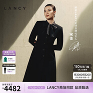 朗姿/LANCY【宋佳同款】冬季新款長(zhǎng)袖A字連衣裙子女明星同款 黑色3 S