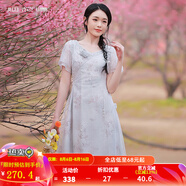 煙花燙小個(gè)子國(guó)風(fēng)氣質(zhì)連衣裙女2025夏裝新品復(fù)古文藝印花裙子SD 風(fēng)幻 淺灰 S