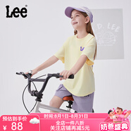 Lee童裝男女童純棉短袖T恤兒童2025夏季學生中大童印花寬松上衣半袖 0399米黃色 （100%棉） 140 cm