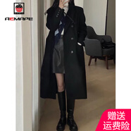 AEMAPE毛呢大衣女2025春秋季新款女裝氣質(zhì)黑色中長(cháng)款赫本風(fēng)外套 黑色W921【加棉加】 厚款 S