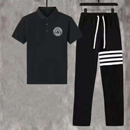 VERSACE JEANS COUTURE范思哲他她星套裝男夏季網(wǎng)紅同款美杜莎短袖polo衫帥氣百搭九分直 黑色美莎POLO+四桿長(cháng)褲 S 60-80斤