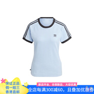 阿迪達斯美式復古系列 3-STRIPES SLIM T-SHIRT 運動條紋字母多巴 淡粉藍 XXS