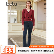 百圖betu女裝秋新款毛衣少女感絲絨蝴蝶結(jié)V領(lǐng)提花長袖毛衣2309T93 紅色 S