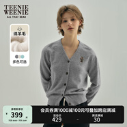 Teenie Weenie小熊針織開衫女秋冬刺繡綿羊毛長袖針織開衫外套女 中灰色 S (160)