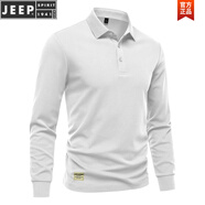 JEEP SPIRIT桑蠶絲polo衫男長(cháng)袖體恤春秋季翻領(lǐng)上衣衛衣商務(wù)休閑純色高端t恤 白色 XL 體重130-145斤