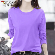 啄木鳥(niǎo)（TUCANO）純棉長(cháng)袖t恤女裝2025秋冬季新款韓版大碼體恤寬松上衣打底衫 輕薄紫色【無(wú)圖案】 A001單件裝 M 【建議70-90斤】