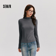 森馬（Semir）長(cháng)袖t恤女短款半高領(lǐng)薄絨輕暖打底衫2024冬新款純色修身抓絨內搭 灰色調00322 L