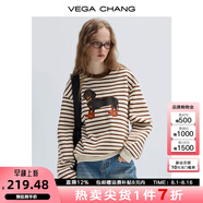 VEGA CHANG衛(wèi)衣女2025年春秋季新款美式復(fù)古撞色條紋印花針織上衣 條紋 L