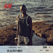 H&M女裝連衣裙2025夏季新款圓領(lǐng)無(wú)袖刺繡直筒寬松連身裙1282611 黑色/白色 XS 155/80