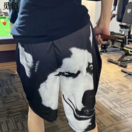 覓佰金毛短褲搞笑男女士沙灘褲運動(dòng)褲休閑褲歐美時(shí)尚情侶印花狗頭短褲 哈士奇#短褲 S 【60-80斤】