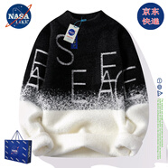 NASALIKE官方水貂絨毛衣男女秋冬季漸變小熊針織衫青少年圓領(lǐng)線(xiàn)衣保暖上衣 N19黑色 XL (165-173cm 115-135斤)