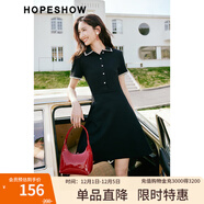 紅袖氣質(zhì)顯瘦小黑裙春夏季新款女裝香風(fēng)收腰POLO領(lǐng)高級別致流行連衣裙 黑色001 XL