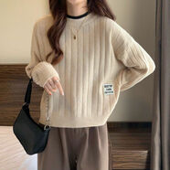 俞兆林（YUZHAOLIN）套頭針織衫毛衣女2025秋冬新款短款加厚時(shí)尚百搭寬松針織打底衫 優(yōu)雅杏 M