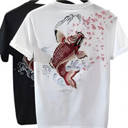 南極人（Nanjiren）國風(fēng)夏季繡花短袖T恤男士刺繡潮流錦鯉圖案男裝休閑潮牌t恤 白色 S 60-80斤