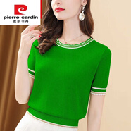 皮爾卡丹（pierre cardin）【撿漏】品牌t恤女24年夏季新款T恤短袖女百搭圓領(lǐng)亮絲針織衫洋 綠色 3XL 150-160斤
