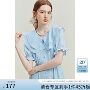 范思藍(lán)恩23FS12518法式甜美連衣裙女夏季新款荷葉邊襯衫裙子 海水藍(lán) XS