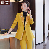 晨芙時(shí)尚西裝外套女大學(xué)生氣質(zhì)名媛女神范職業(yè)西服套裝美容院工作服裝 黃色西裝單件 S 建議80-90斤