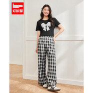 IEF/愛依服【微胖】大碼女裝2025夏季新款韓版休閑通勤格子闊腿褲