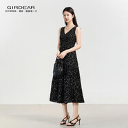哥弟（GIRDEAR）女裝裙子25年新款明線拼接質(zhì)感長(zhǎng)裙雅氣質(zhì)收腰連衣裙1500507 暗夜黑 赫本黑 M (3碼)