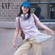 GAP女裝2025夏季新款純棉彩色膠印logo短袖T恤常規休閑上衣765994 紫羅蘭色 S (160/80A) 亞洲尺碼