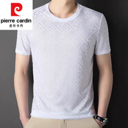 皮爾卡丹（pierre cardin）中國風龍圖案 提花短袖t恤2025夏季新款中年男冰絲圓領體恤上衣 白色98520/短袖 2XL 145/160斤