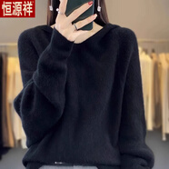 恒源祥2025年新新款毛衣秋冬寬松連帽毛針織衫女加厚蝙蝠袖毛絨衫 黑色 均碼 建議80-145斤