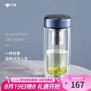 萬象（WANXIANG）雙層玻璃杯節(jié)日禮物送男友商務便攜辦公杯大容量茶杯男茶水分離杯 V269-灰藍色-280ml