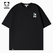HI PANDA你好熊貓短袖T恤男美式高街痞帥個(gè)性夏季舒適透氣重磅純棉五分袖 【100%純棉】-黑#JDPok熊 XL