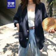 羅蒙寬松顯瘦西裝外套女胖mm薄款2025新款寬松休閑小西服夏季時(shí)尚減齡 藏青色 XL -120-135斤