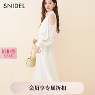 SNIDEL2025春夏新品優(yōu)雅泡泡袖露肩收腰純色雪紡連衣裙SWFO251074 象牙白 M （1）