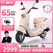 愛瑪（AIMA）鉛酸超長(zhǎng)續(xù)航電動(dòng)輕便摩托車女士時(shí)尚成人代步外賣電動(dòng)摩托車露娜 燕麥米【智能互聯(lián)+1000W電機(jī)】