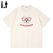 :CHOCOOLATE it女裝新款純棉短袖T恤女可愛眼鏡狗印花夏季情侶裝休閑上衣2025 珍珠白色 M