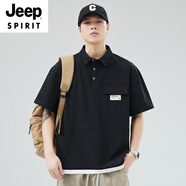 JEEP SPIRIT夏季poIo衫男美式工裝大碼冰絲短袖t恤時(shí)尚寬松休閑翻領(lǐng)半袖上衣 黑色 H73-PO衫 L 105-120斤左右
