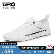 零度Zero男鞋小白鞋新品板鞋男士休閑皮鞋時尚拼接低幫鞋子男 商場同款-白色 40