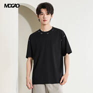 摩高M(jìn)OGAO男裝25夏季簡(jiǎn)約森系圓領(lǐng)短袖T恤潮牌休閑半袖體恤A21412741 黑色 M