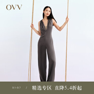 OVV2023春夏新款女裝醋酸舒適透氣收腰無(wú)袖掛脖垂墜褲 紫灰凈色02 M