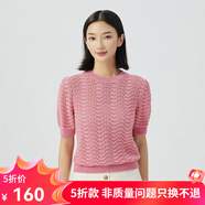哥弟真的好（GIRDEAR）女裝簡約圓領(lǐng)波浪肌理短袖針織T恤衫女A301304 粉 M (3碼)
