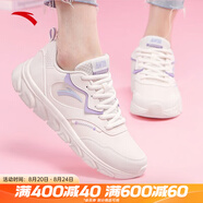 安踏女鞋易彎折跑鞋軟底夏季皮網(wǎng)緩震耐磨休閑運動(dòng)鞋防滑旅游鞋跑鞋 【皮面】白/楊絮紫/淺明藍5573-8 38 （女7）