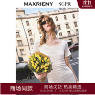 MAXRIENY【方媛同款】優(yōu)雅浪漫收腰針織連衣裙米白色波西米亞長裙 米白 M