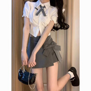 素織錦【清倉】學(xué)院風(fēng)JK制服套裝百褶裙日系短袖襯衫上衣蝴蝶結半身裙 學(xué)院風(fēng)蝴蝶結短袖襯衫+裙子 L 【建議體重105-130斤】