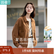 茵曼（INMAN）2025秋冬女裝新款休閑純色翻領(lǐng)口袋單排扣百搭短外套上衣 濃咖啡 M