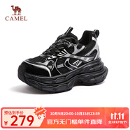 駱駝（CAMEL）【銀月】戶(hù)外復古老爹鞋增高男女鞋運動(dòng)休閑鞋情侶同款 L24A283742G（內增高女）黑色 38
