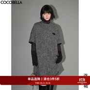 COCOBELLA小香風(fēng)亮片花紗毛邊編織花呢秋冬氣質(zhì)通勤連衣裙FR192 黑色 S